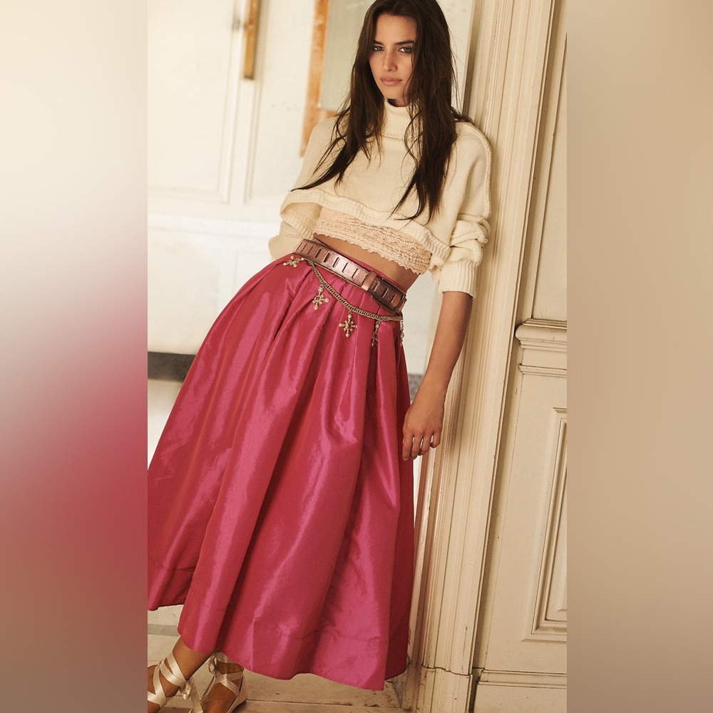 Free People Fuchsia Midi Skirt